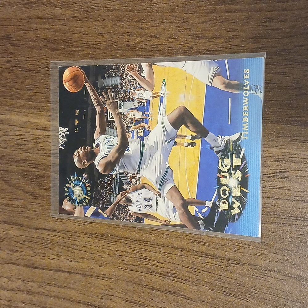 Doug West Timberwolves 2.5 oz by 3.5 in green white blue basketball card